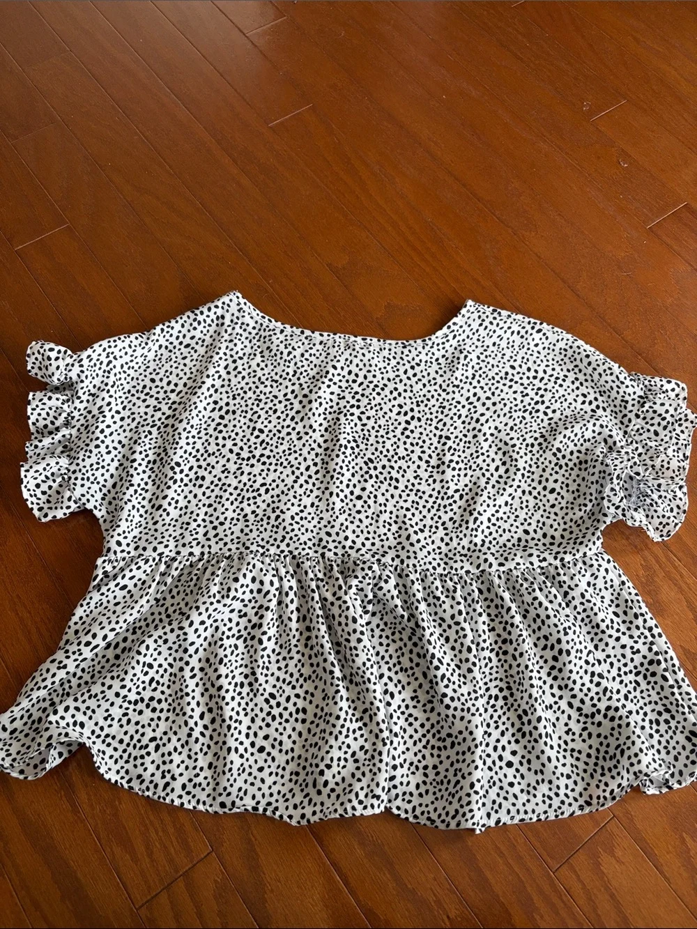 miami White Blouse with Black Dot Print and Ruffled Peplum